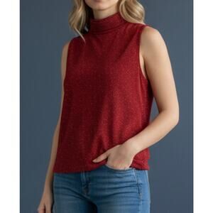 Jeffrey & Dara Evening Vintage Shimmery Red Sleeveless Mock Neck Top Women's 12